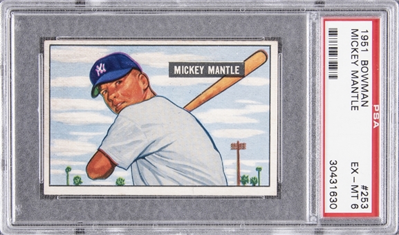 1951 Bowman #253 Mickey Mantle Rookie Card – PSA EX-MT 6